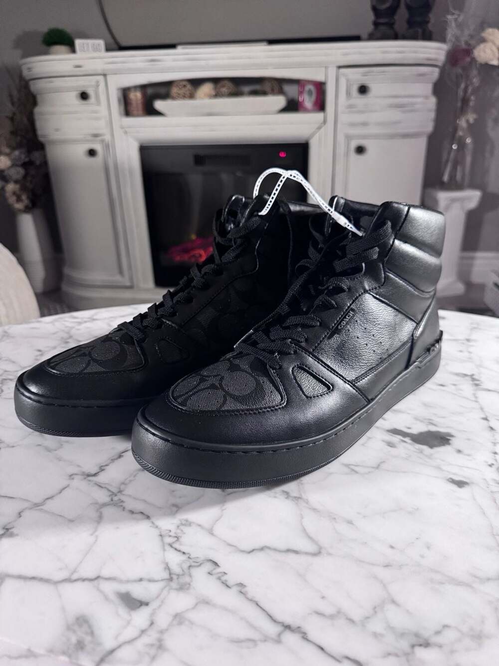 Coach Men's Clip Court High Top Sneakers in Black Signature Canvas